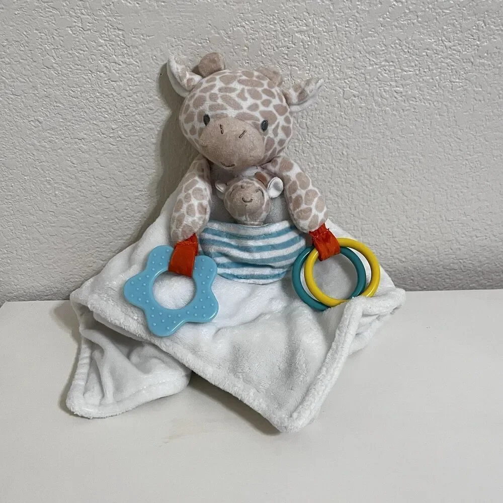 Carter's Giraffe w/Baby in Pocket Security Blanket Teether Rings Lovey Lovie